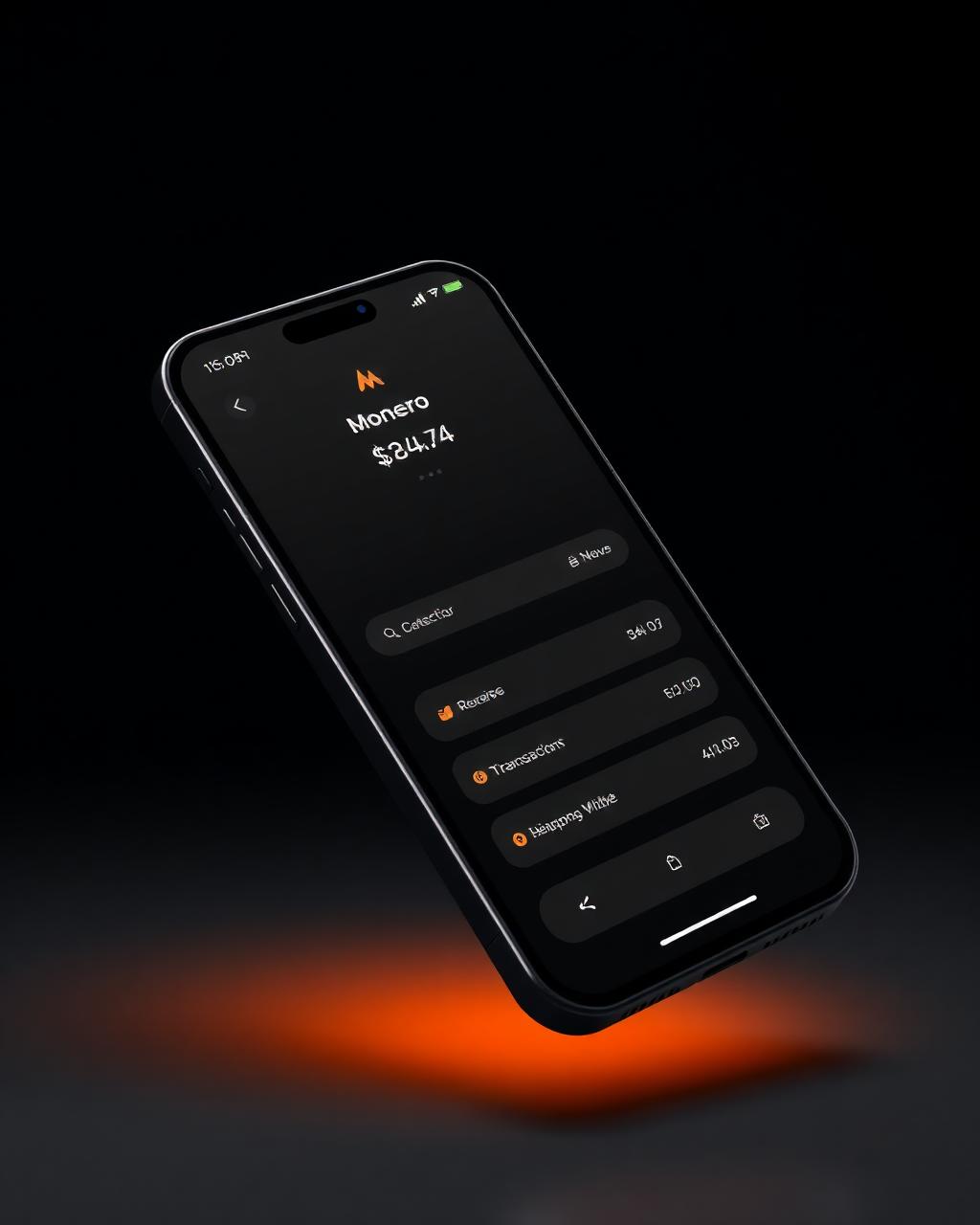 XMR Wallet running on iPhone showing balance and transactions
